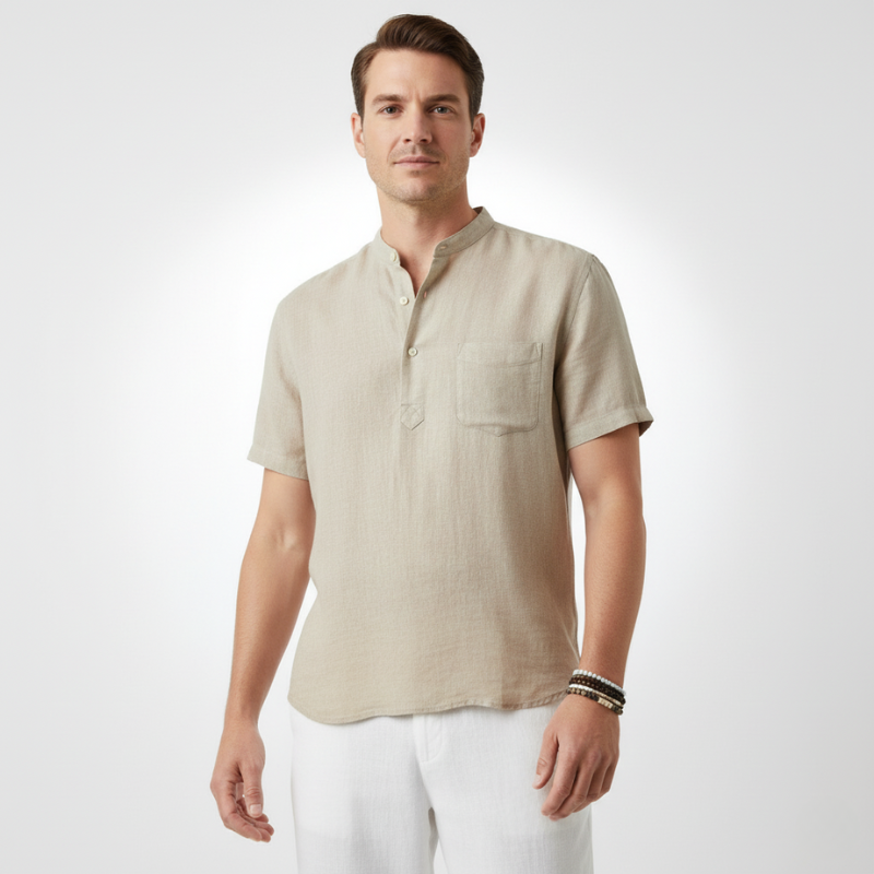 Camisa Manga Curta em Linho Masculina Sampaio®